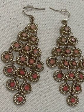 Gold-Tone Pink Multi-Row Dangle Earrings